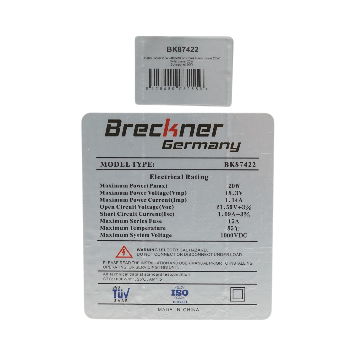 Panou solar 20W fotovoltaic monocristalin 400x300x17mm Breckner Germany - imagine 5