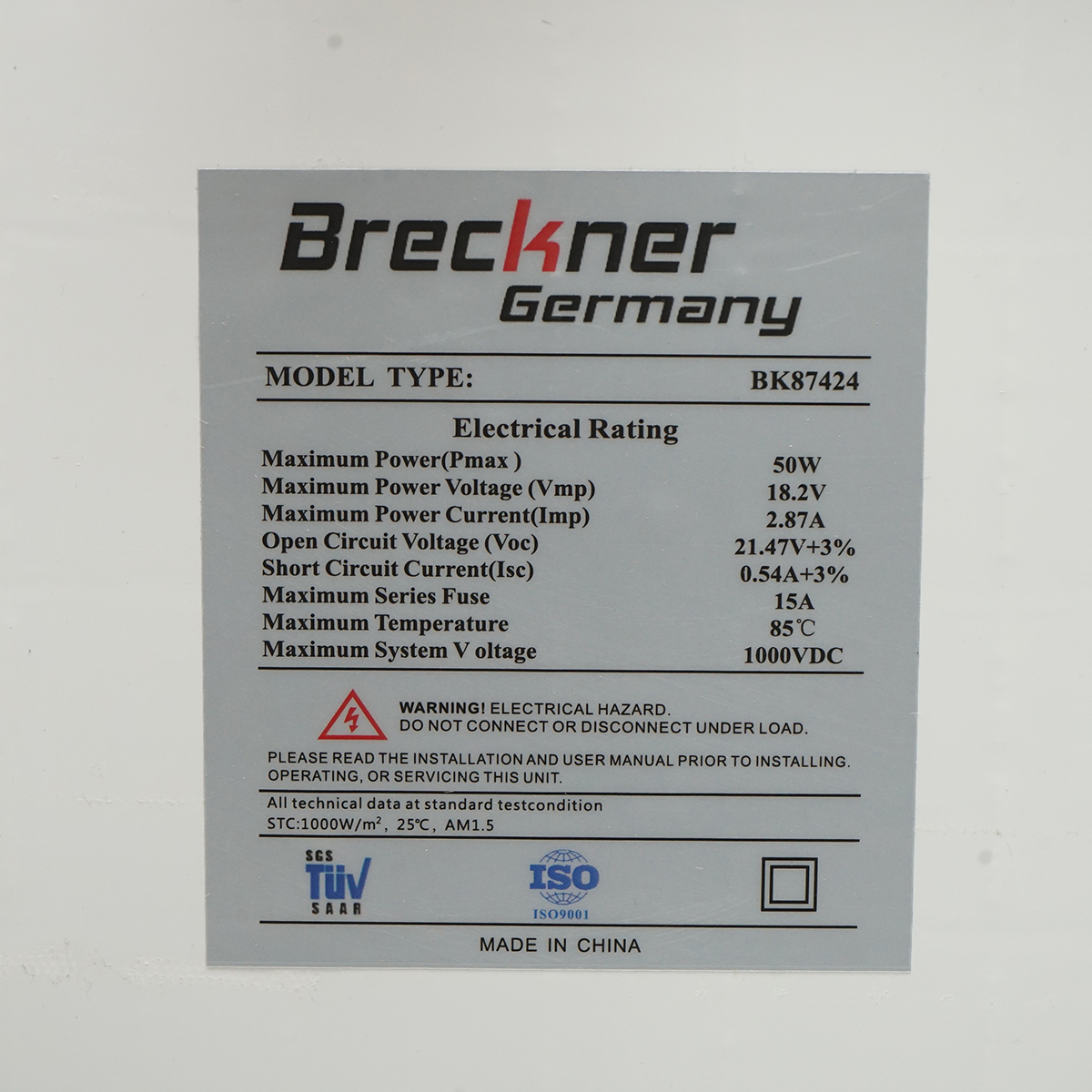 Panou solar 50W fotovoltaic monocristalin 670x400x25mm Breckner Germany - imagine 3