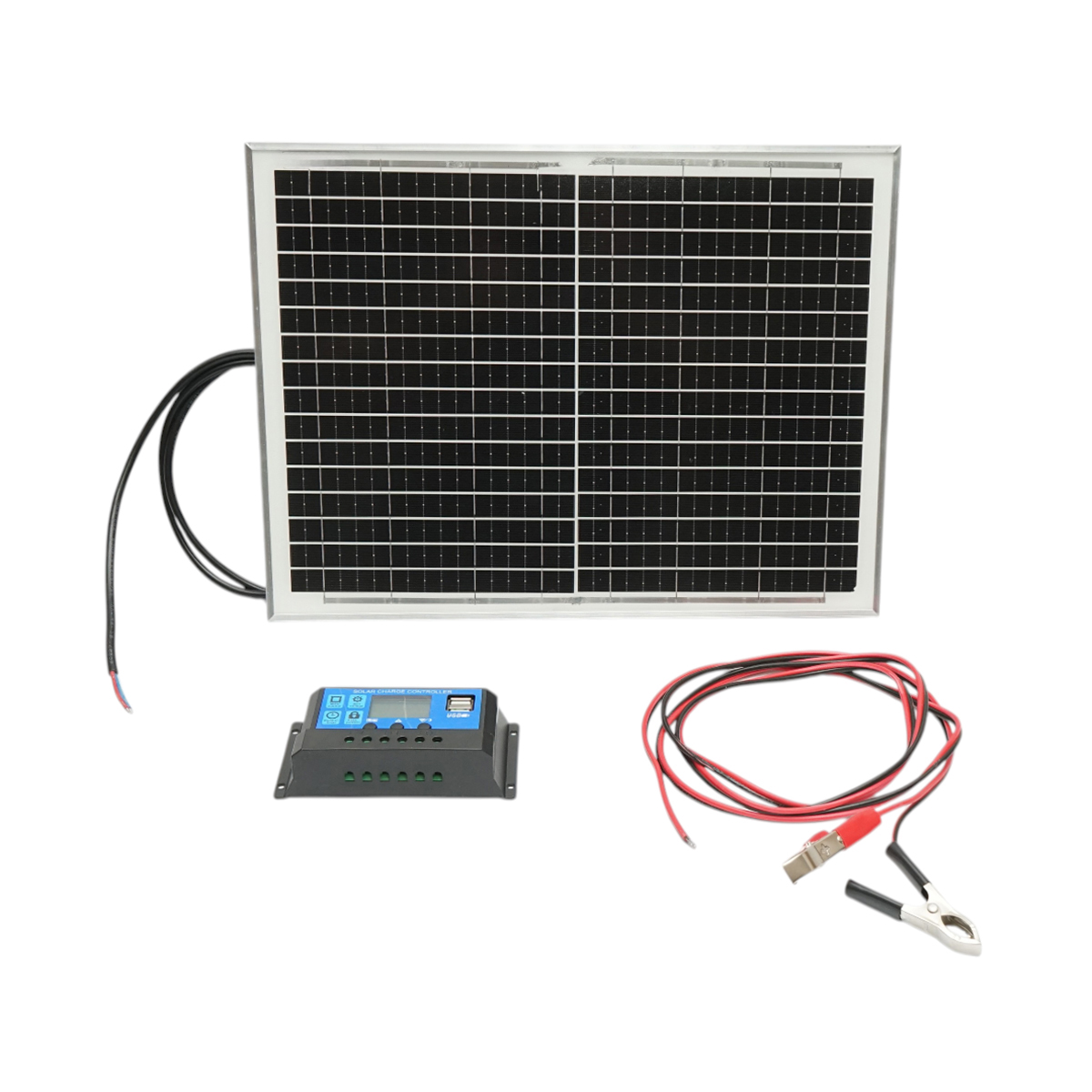 Panou solar 20W fotovoltaic monocristalin 400x300x17mm, regulator de incarcare 12/24V 10Ah, cablu 1.5/2m Breckner Germany