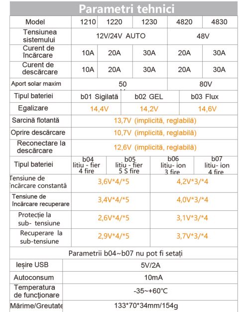 Regulator tensiune pentru panou solar 10A 12V/24V 2X port USB - imagine 5
