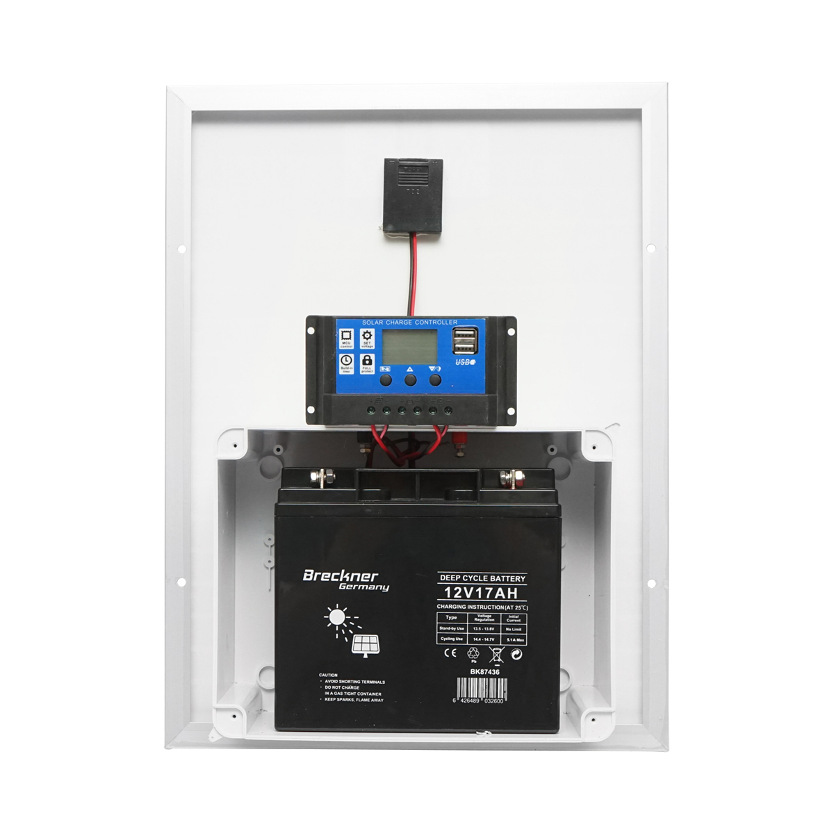 Panou solar 20W fotovoltaic monocristalin 460x350x135mm cu baterie 12V/17Ah, regulator 12/24V 10Ah si 2x port USB Breckner Germany - imagine 5