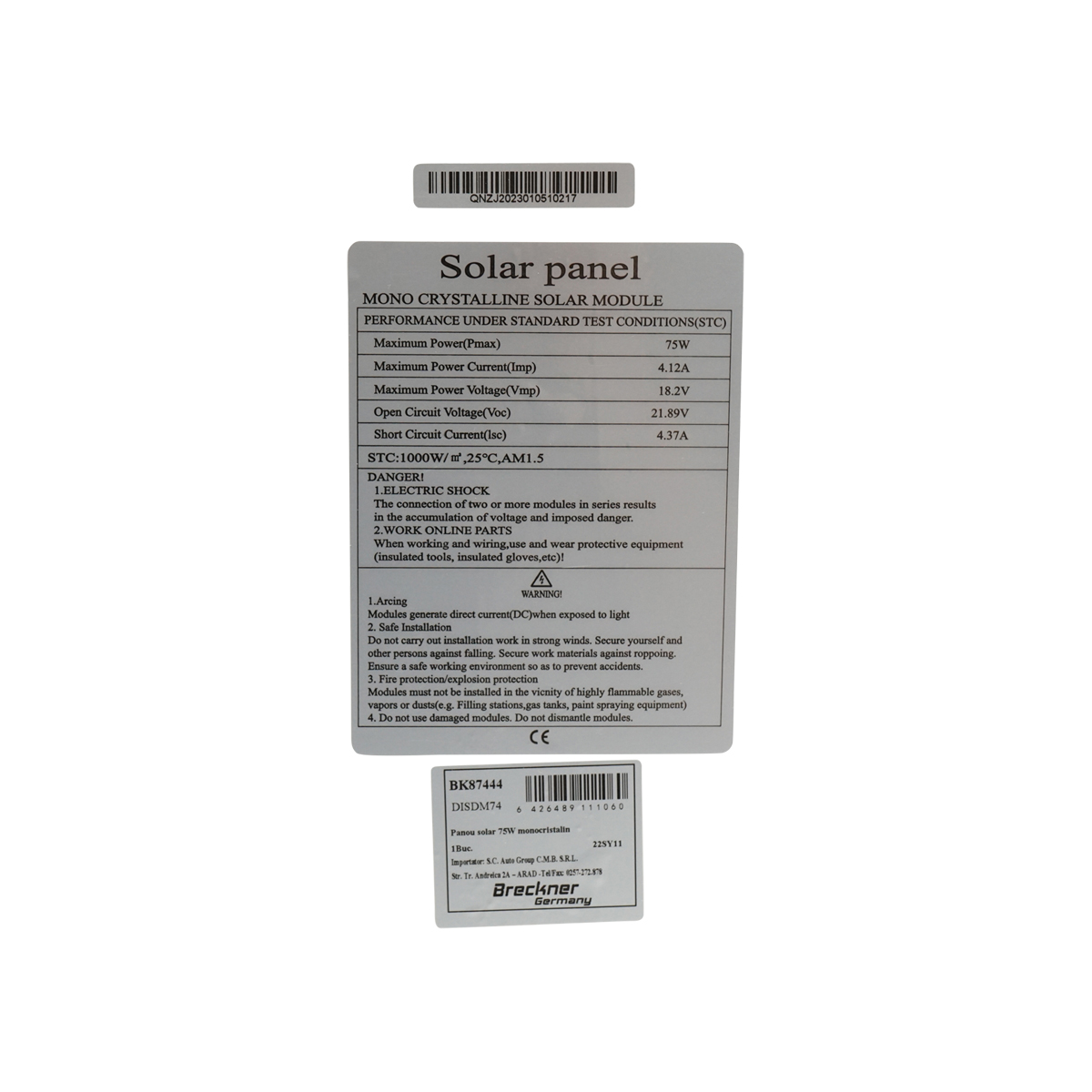 Panou solar 75W fotovoltaic monocristalin 550x760x30mm Breckner Germany - imagine 4