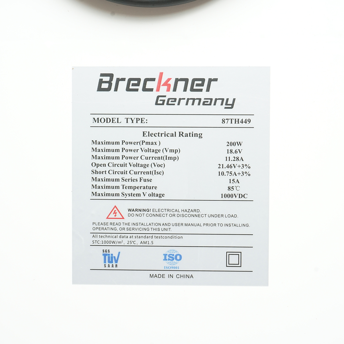 Panou solar 200W fotovoltaic monocristalin cu conector tip MC4 1350x765x30mm Breckner Germany - imagine 3