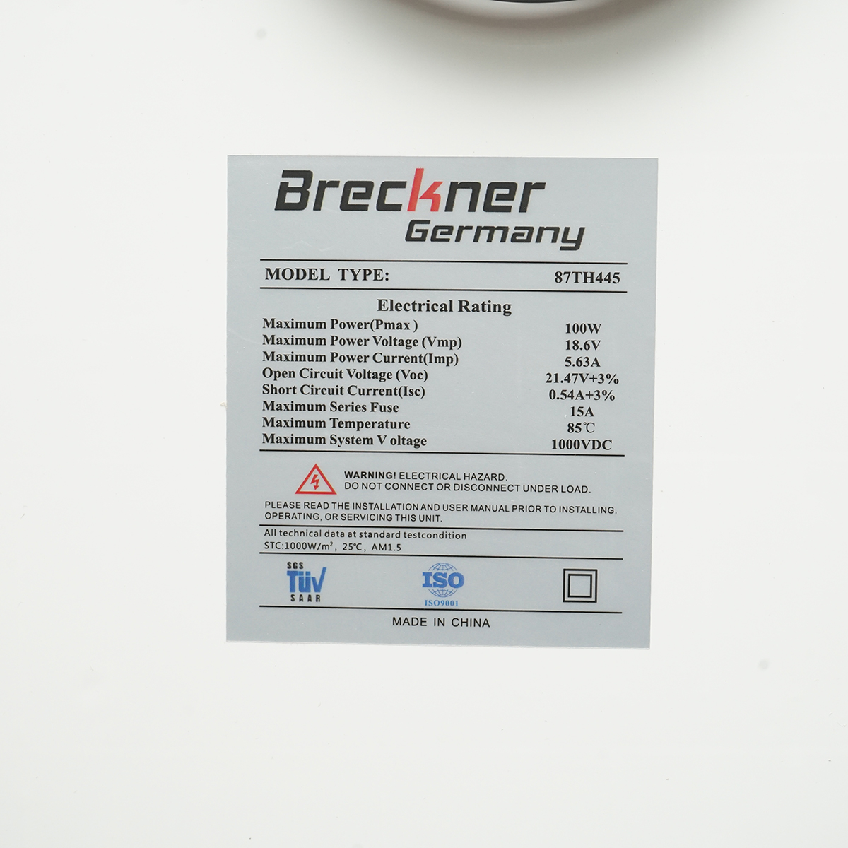 Panou solar 100W fotovoltaic monocristalin 1030x460x30mm Breckner Germany - imagine 3