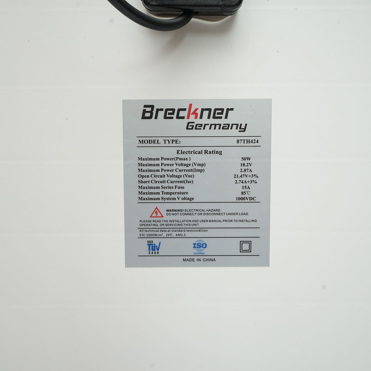 Panou solar 50W fotovoltaic monocristalin 400x670x25mm Breckner Germany - imagine 3