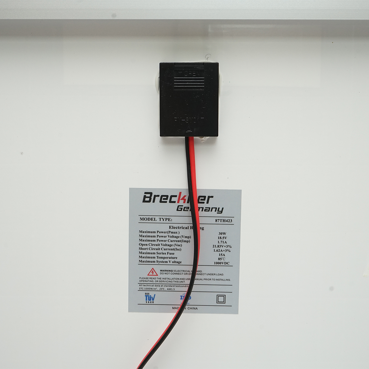 Panou solar 30W fotovoltaic monocristalin cu cablu de conectare 90cm si tensiune maxima 18V 420x405x25mm Breckner Germany - imagine 4