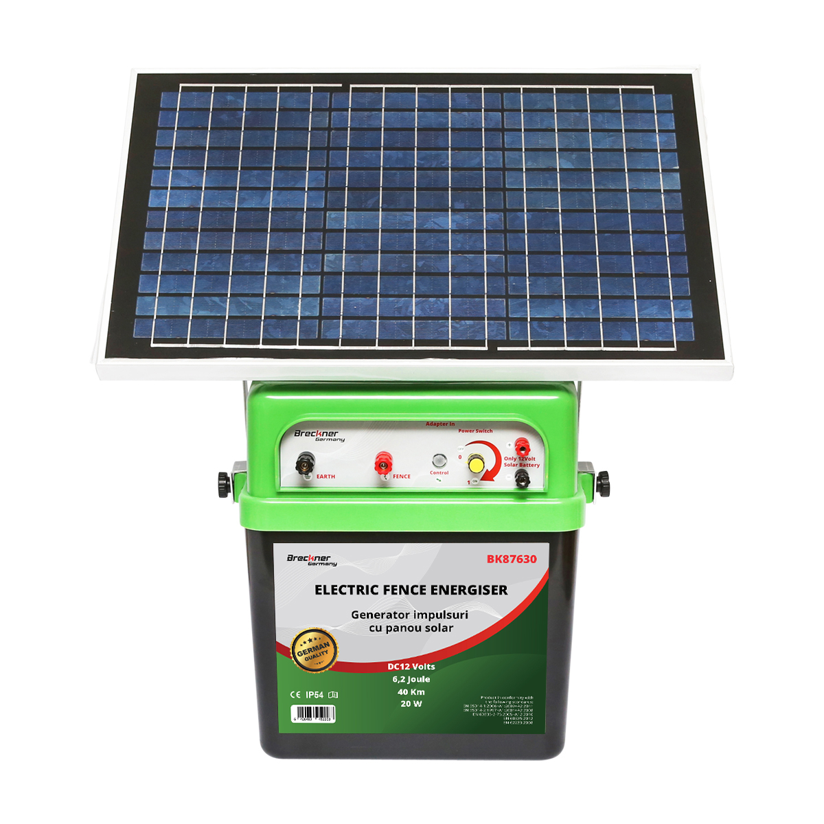 Aparat generator impulsuri 12V 6.2 Joule 40km cu panou solar 20W gard electric Breckner Germany - imagine 2