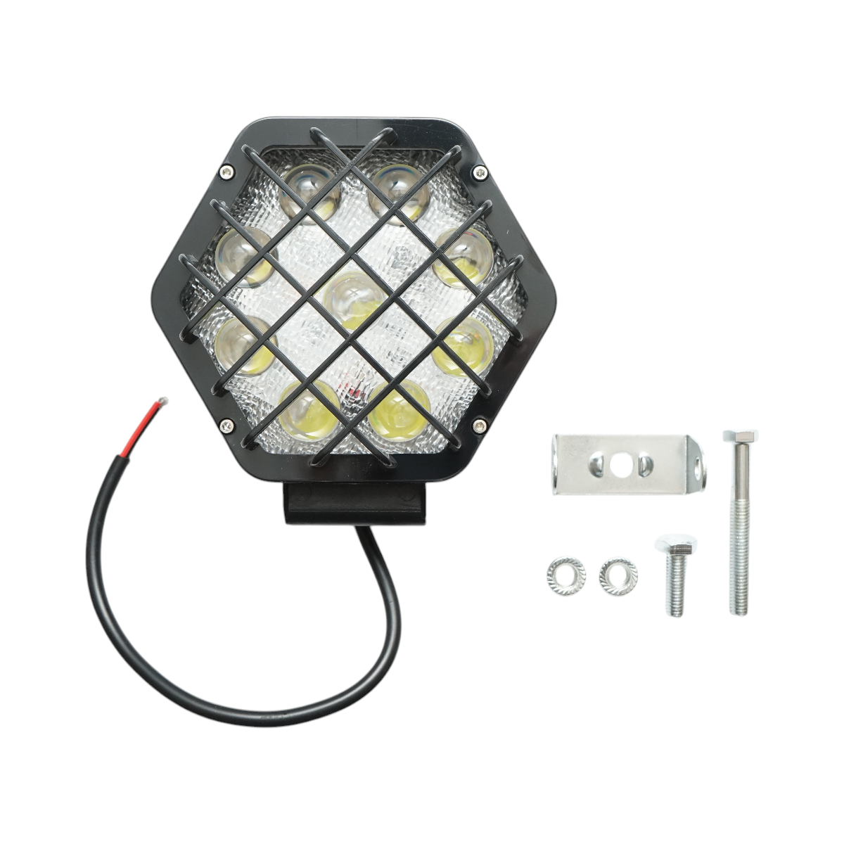 Lampa proiector hexagonal cu grilaj metalic negru, 9 LED-uri, unghi de radiere 30, DC 10-80V 27W Breckner Germany - imagine 3