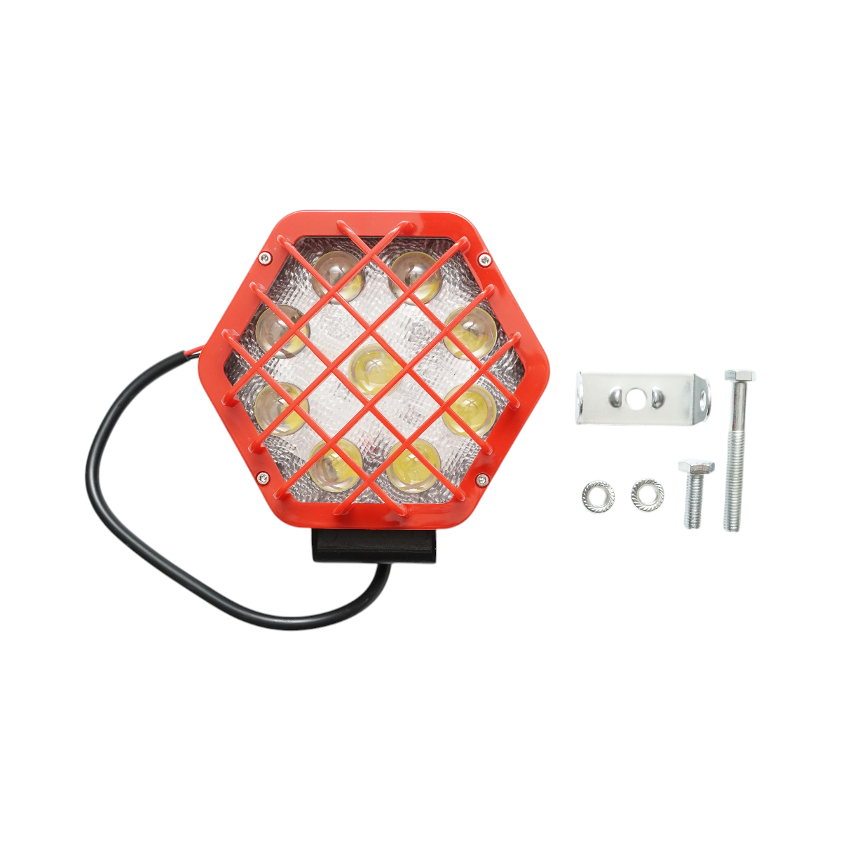 Lampa proiector hexagonal cu grilaj metalic rosu, 9 LED-uri, unghi de radiere 30, DC 10-80V 27W Breckner Germany - imagine 3