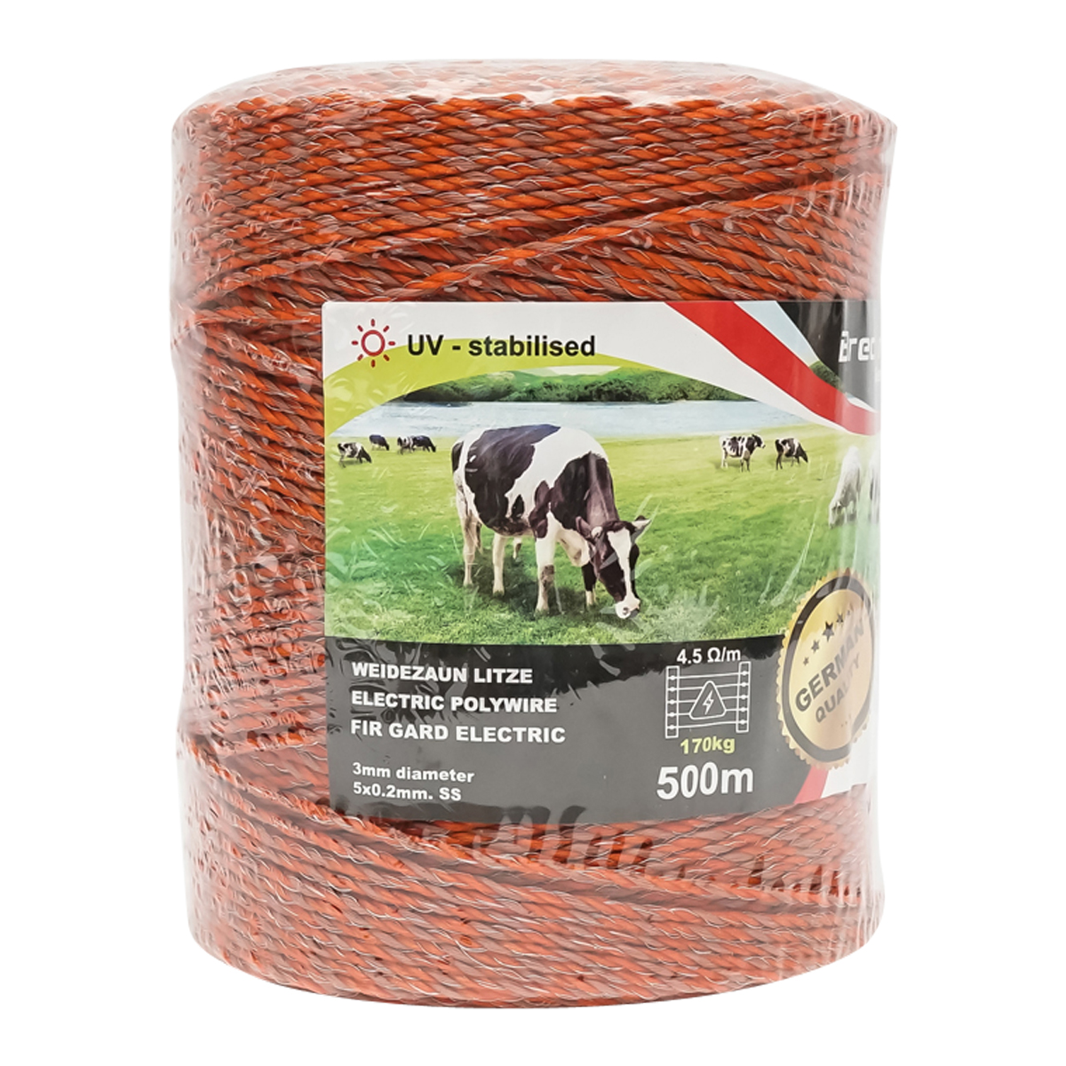 Rola fir portocaliu-maro fi 3mm 5x0.2mm SS, rezistenta 4.5 Ohm/m, 500m gard electric Breckner Germany - imagine 3
