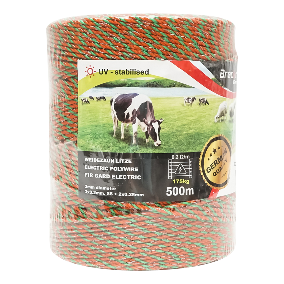Rola fir portocaliu-verde fi 3 mm 3x0.2mm SS + 2x0.25mm CU, 500m gard electric Breckner Germany - imagine 3