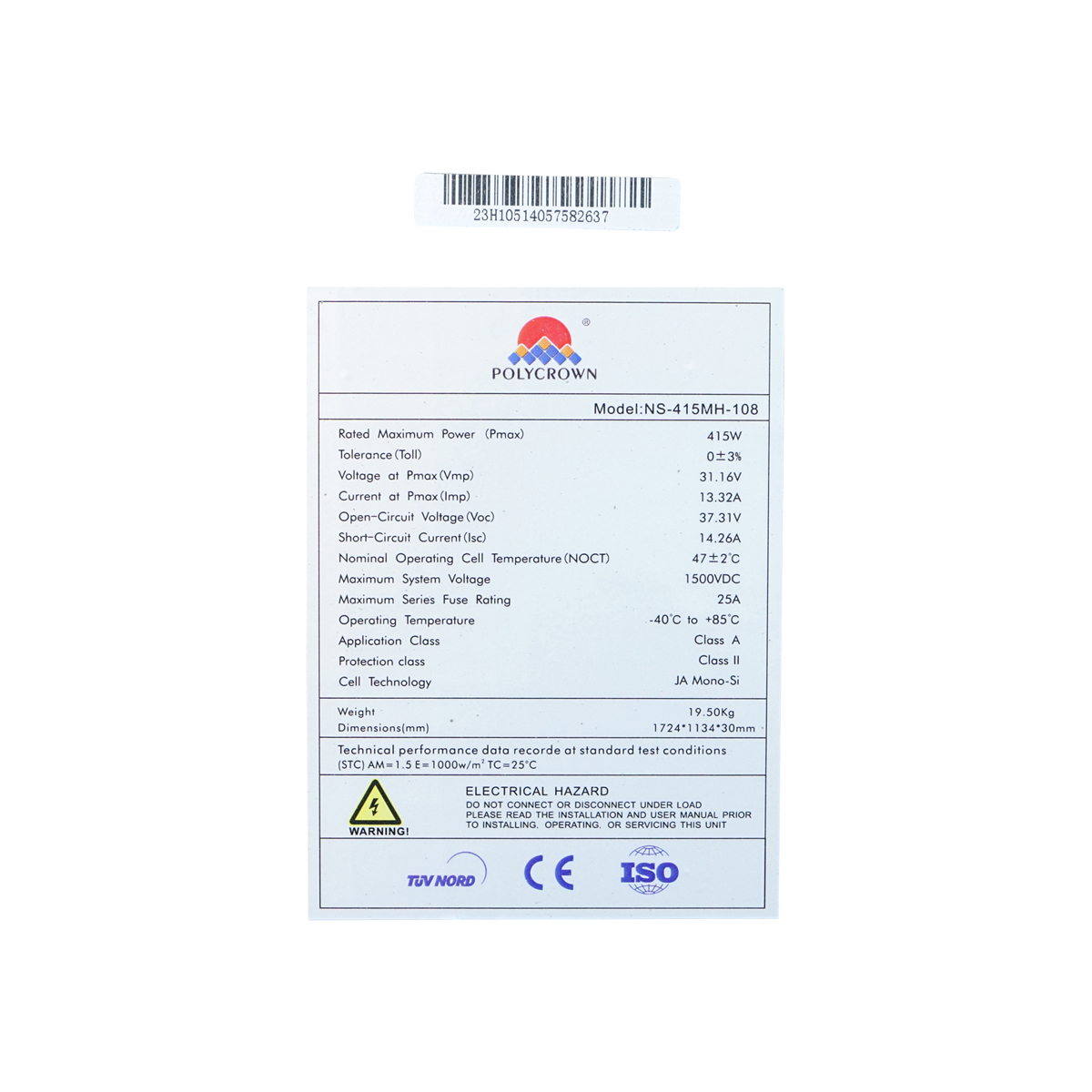 Panou solar Polycrown 415W fotovoltaic, mono 1724x1134x30mm - imagine 4