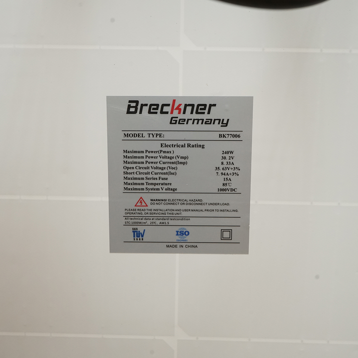 Panou solar 240W fotovoltaic monocristalin 1350x808x35mm Breckner Germany - imagine 3