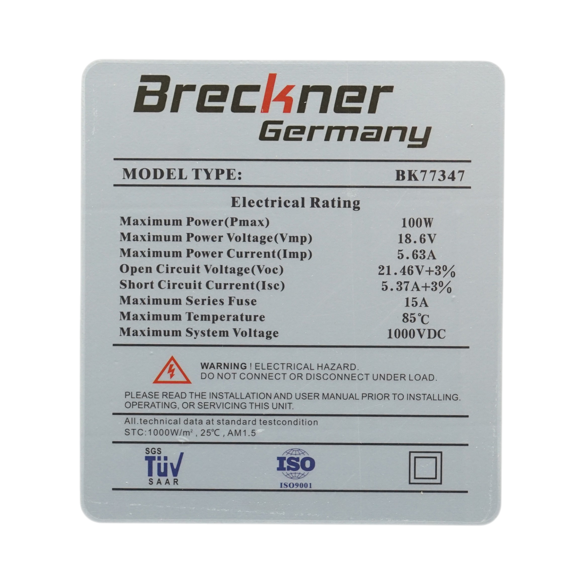 Panou solar 100W fotovoltaic monocristalin 1030x460x30mm Breckner Germany - imagine 5