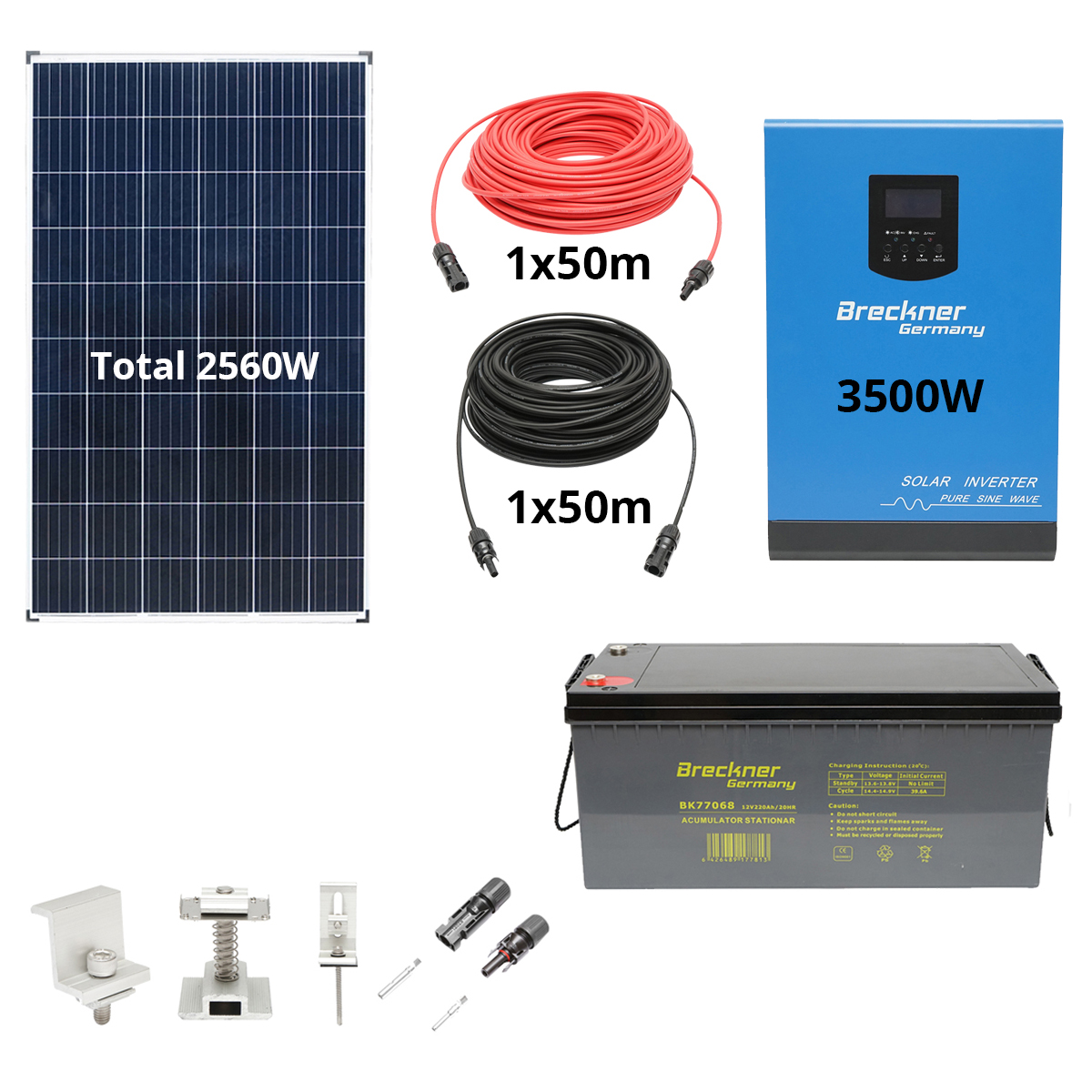 Sistem solar fotovoltaic cu invertor 3.5KW 220V ON-Grid Hibrid 100A MPPT Breckner Germay