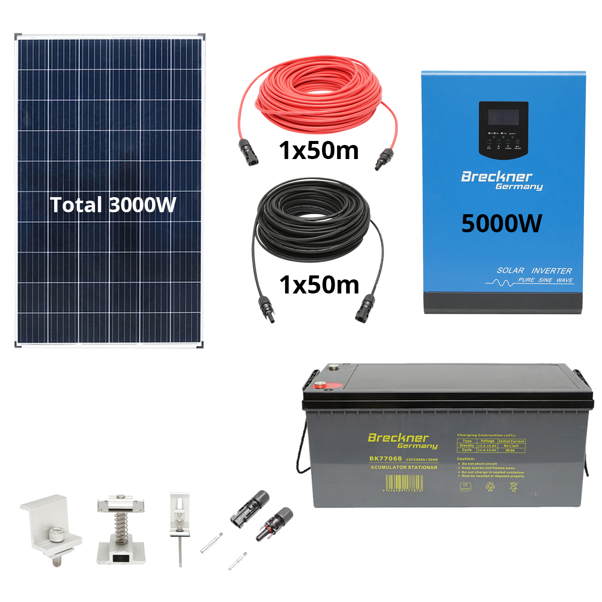 Sistem solar fotovoltaic cu invertor 5KW 220V ON-Grid Hibrid 48V, 105A MPPT Breckner Germay