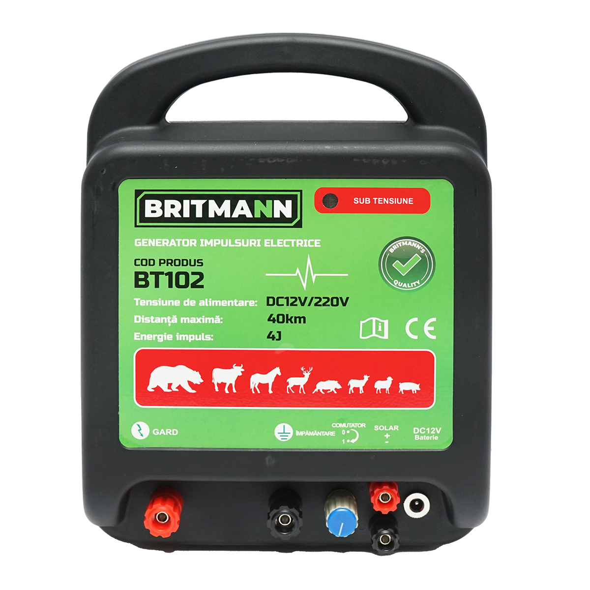 Aparat generator de impulsuri DC 12/220V, 4 Joule 40km pentru gard electric BRITMANN - imagine 2