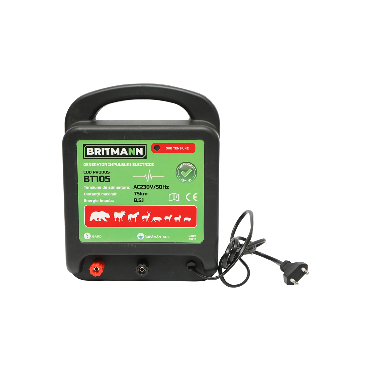 Aparat generator de impulsuri AC230V/50Hz 8.5 Joule 75km pentru gard electric BRITMANN
