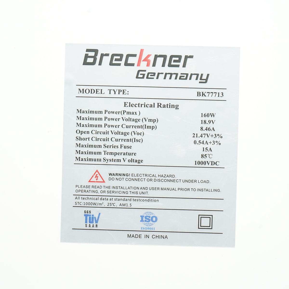 Panou solar 160W fotovoltaic monocristalin 1330x680x30mm Breckner Germany - imagine 3