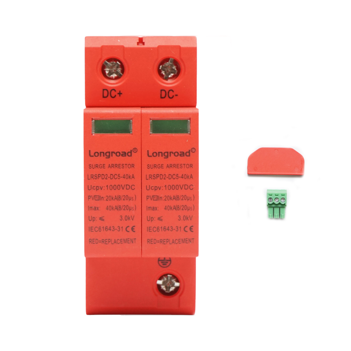 Descarcator supratensiune cu semnalizare sisteme fotovoltaice DC 2P tip C 1000VDC LRSPD2-DC5-40KA Longroad