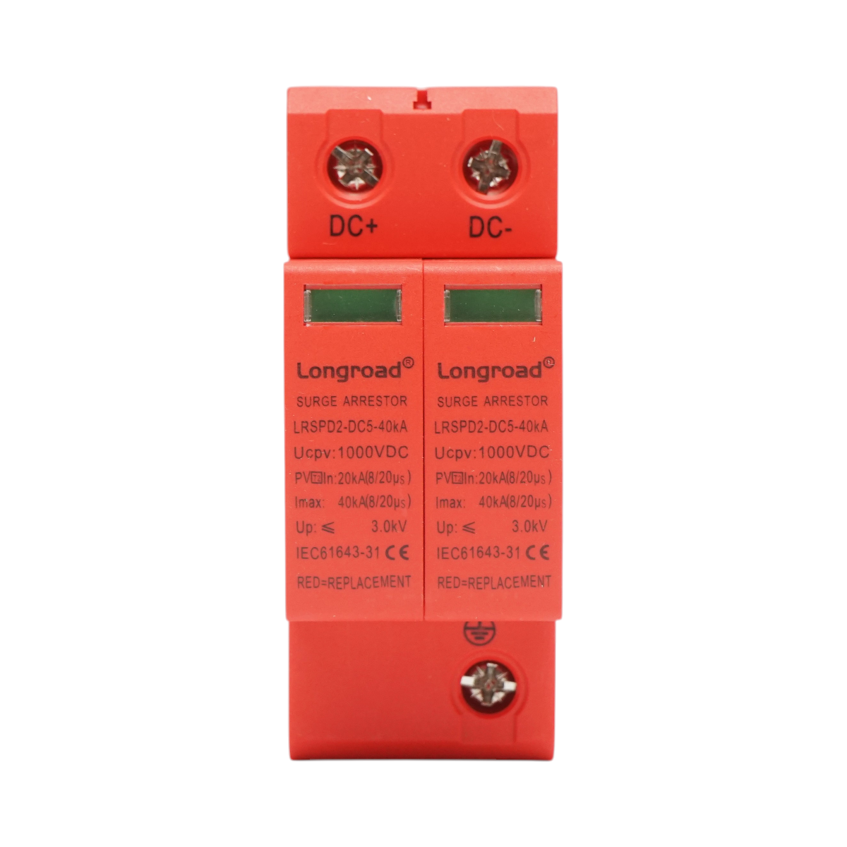 Descarcator supratensiune cu semnalizare sisteme fotovoltaice DC 2P tip C 1000VDC LRSPD2-DC5-40KA Longroad - imagine 2