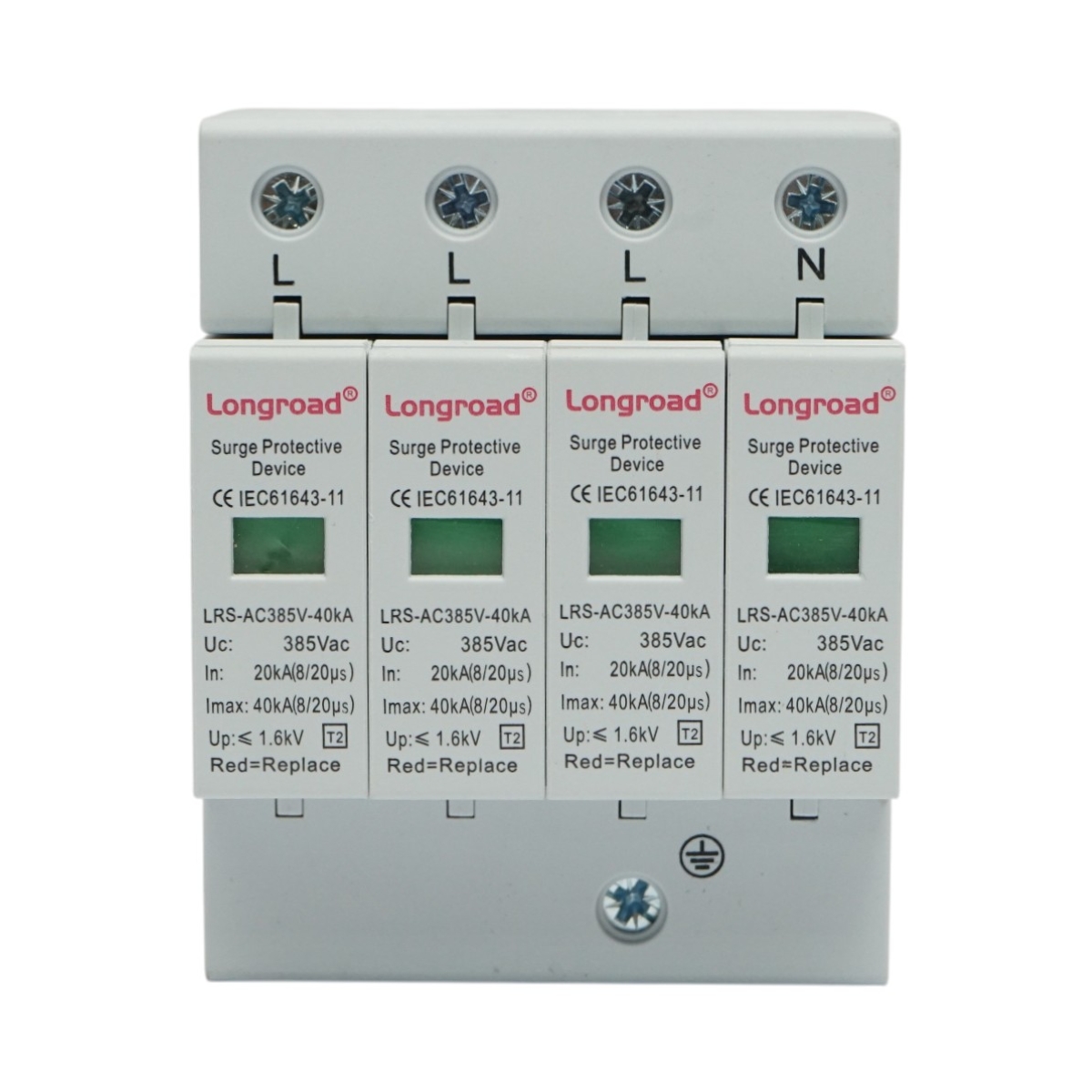 Descarcator de supratensiune cu semnalizare 4P 385VAC 20-40kA SPD Longroad