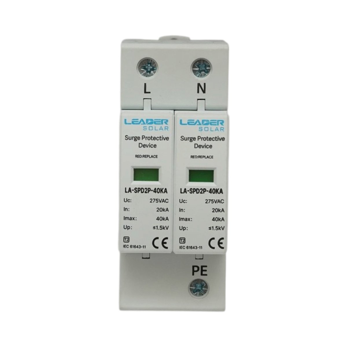 Descarcator la supratensiune cu semnalizare pentru sisteme fotovoltaice LA-SPD-2P-40kA-275V Leader