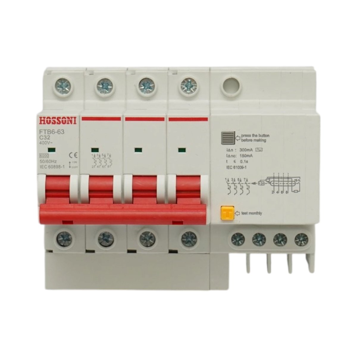 Siguranta automata diferentiala RCBO 4P, 32A 400V AC, 300mA FTB6-63