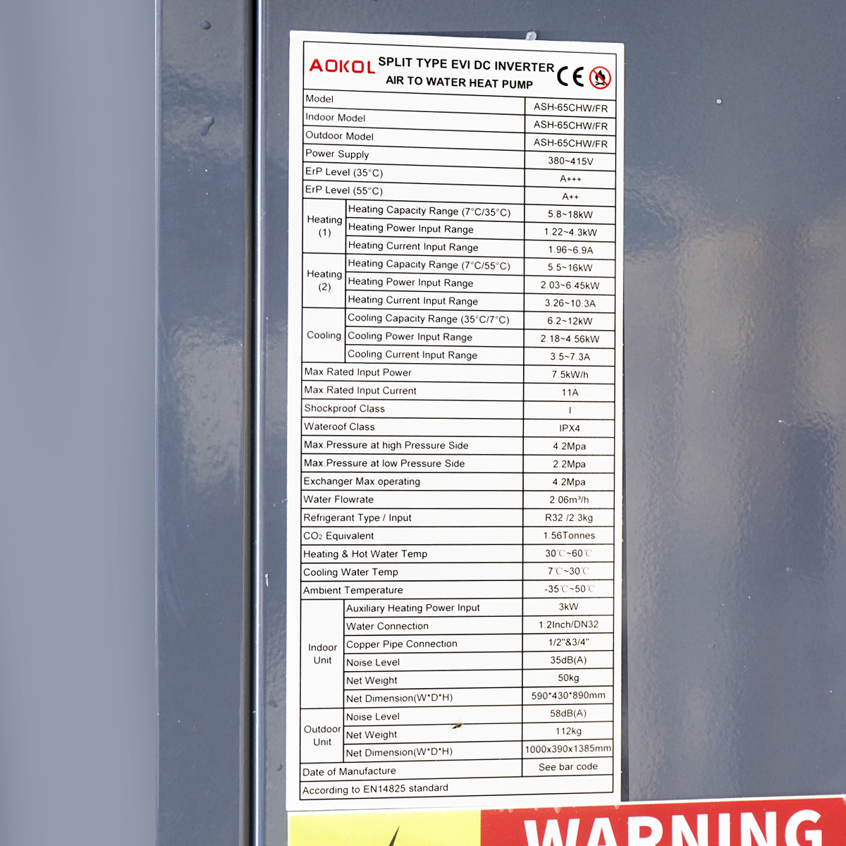 Pompa de caldura 18 KW, 380V, ASH-65CHW/FR aer-apa Aokol - imagine 9