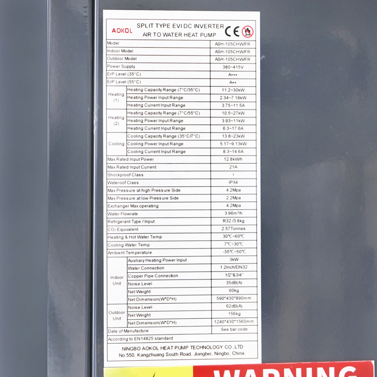 Pompa de caldura 30 KW, 380V, ASH-105CHW/FR aer-apa Aokol	 - imagine 10