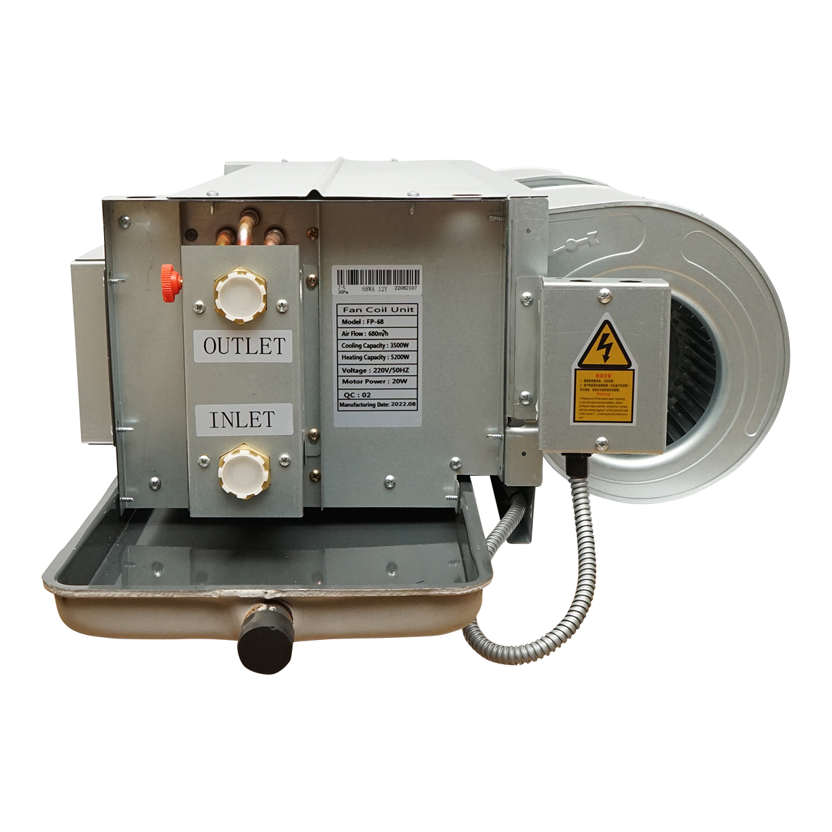 Ventiloconvector 3.5/5.2KW tip duct FP-68 pentru tavan, sistem 2 tevi Fan Coil Unit - imagine 7