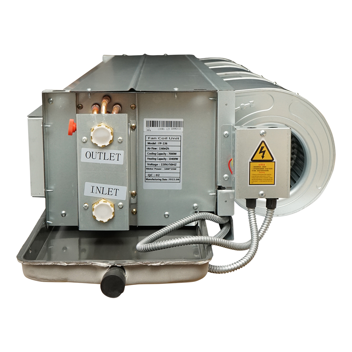 Ventiloconvector 7/10.4KW tip duct FP-136WA pentru tavan, sistem 2 tevi Fan Coil Unit - imagine 5