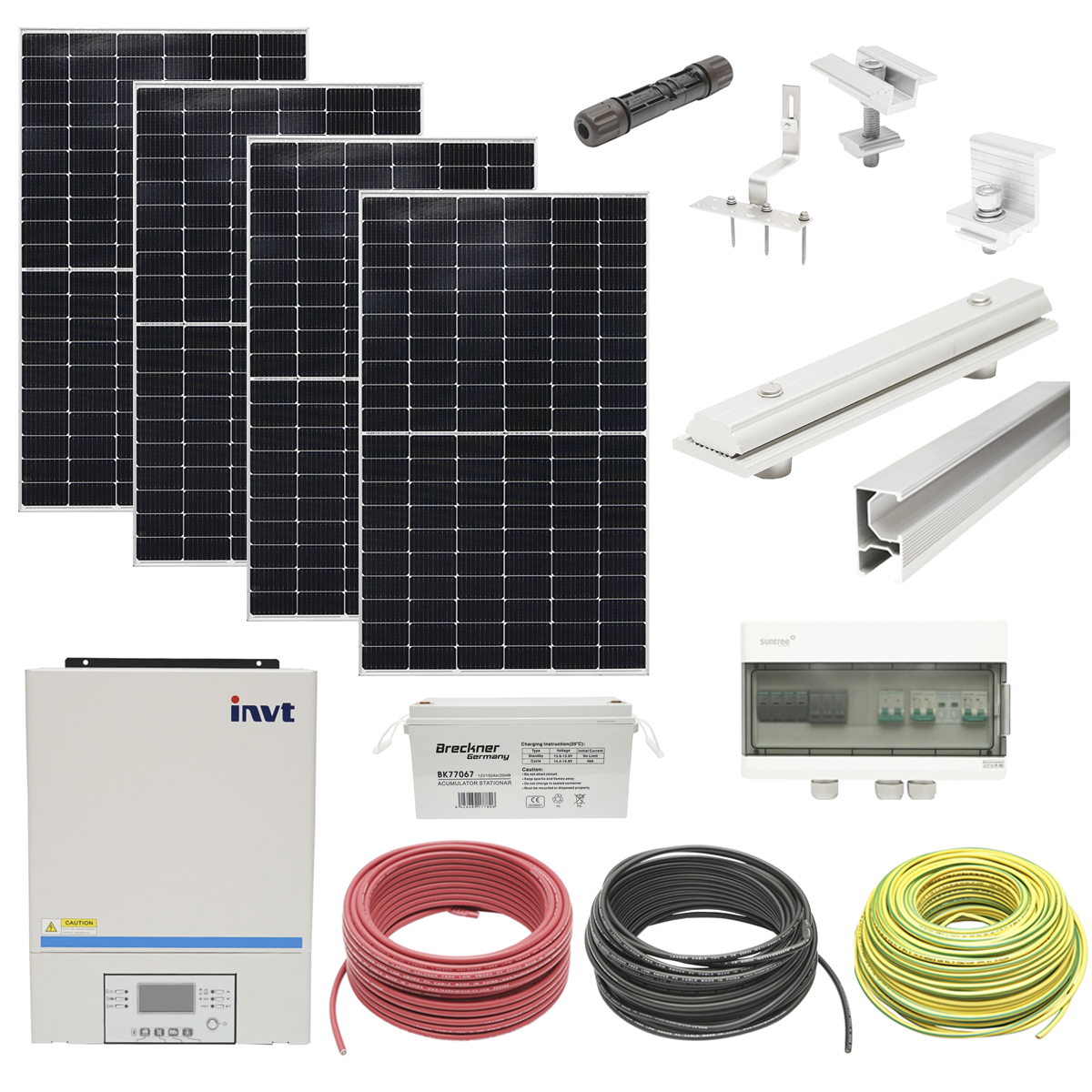 Sistem solar fotovoltaic monofazic ON/OFF-GRID 3KW cu 8 panouri 400W prindere pe acoperis de tigla