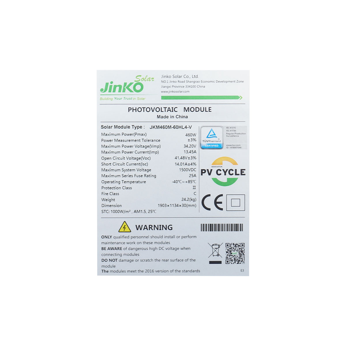 Panou solar XL JINKO Tiger Pro 460W fotovoltaic, monocristalin 1903x1134x30mm - imagine 4