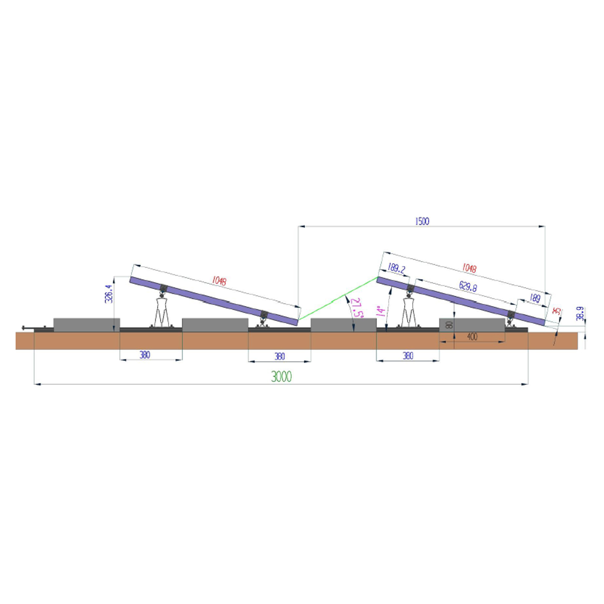 Sistem complet montare, structura terasa sud pentru 10 panouri solare fotovoltaice unghi 10 grade Breckner Germany - imagine 2