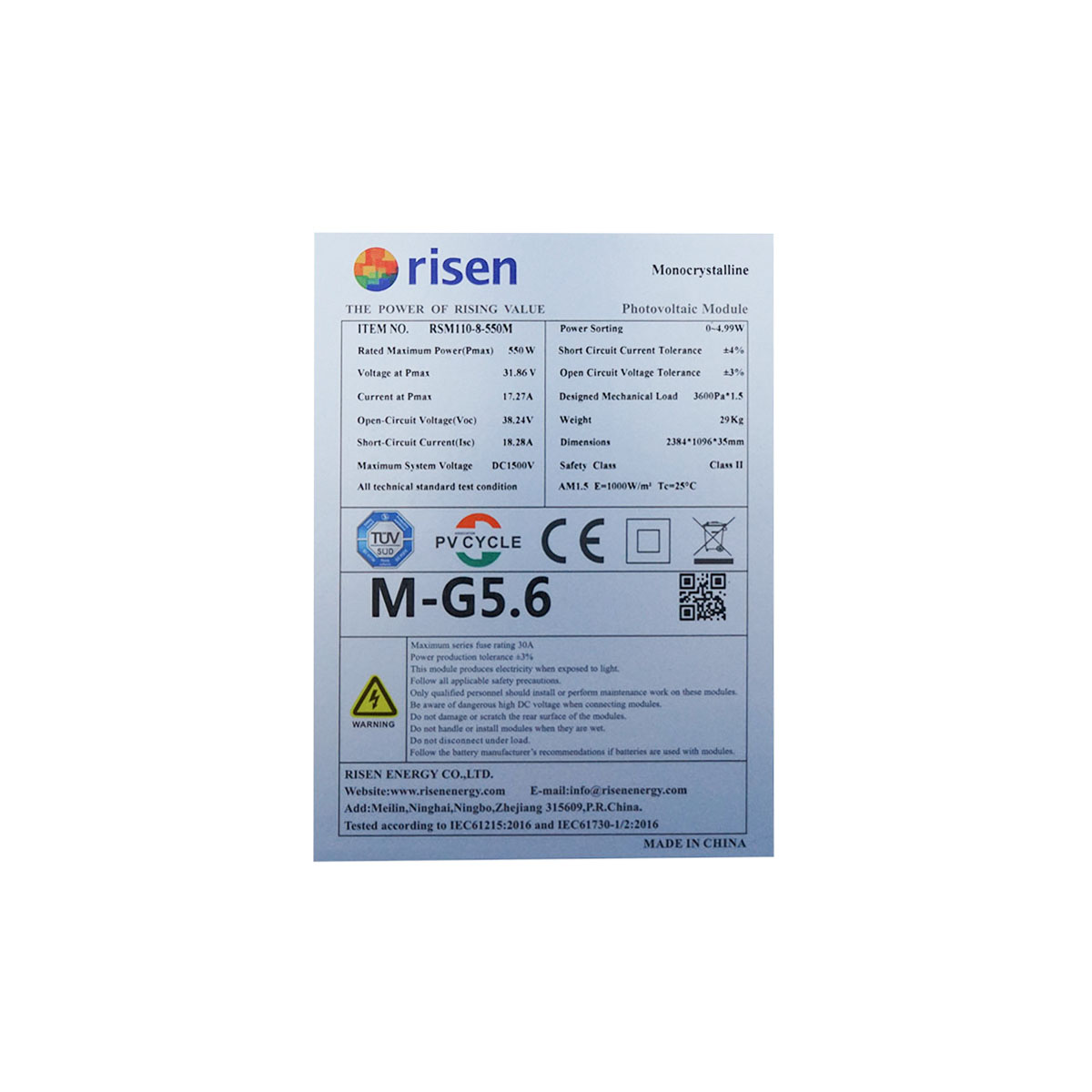 Panou solar RISEN 550W monocristalin 2384x1096x35mm - imagine 5