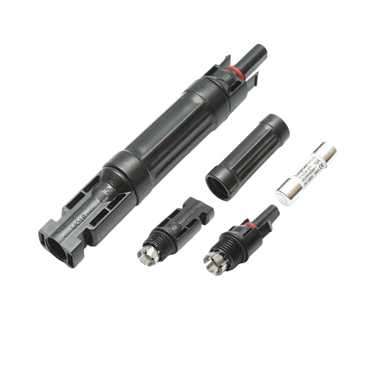 Conector MC4 cu siguranta fuzibila 10x38mm, 10A, 1000V DC pentru sisteme solare fotovoltaice IP67 Longroad