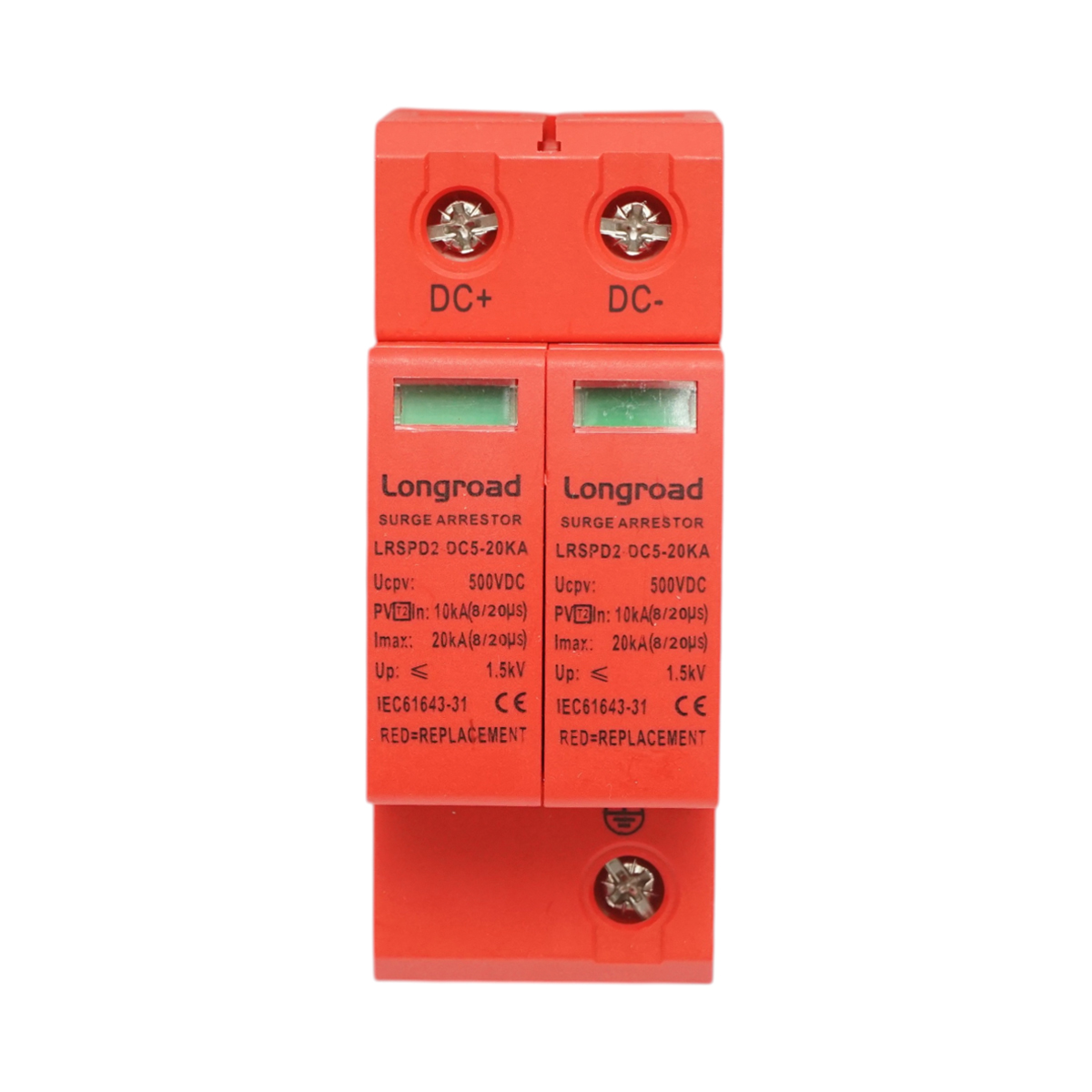 Descarcator supratensiune cu semnalizare sisteme fotovoltaice DC 2P tip C 500VDC LRSPD2-DC5-20KA Longroad