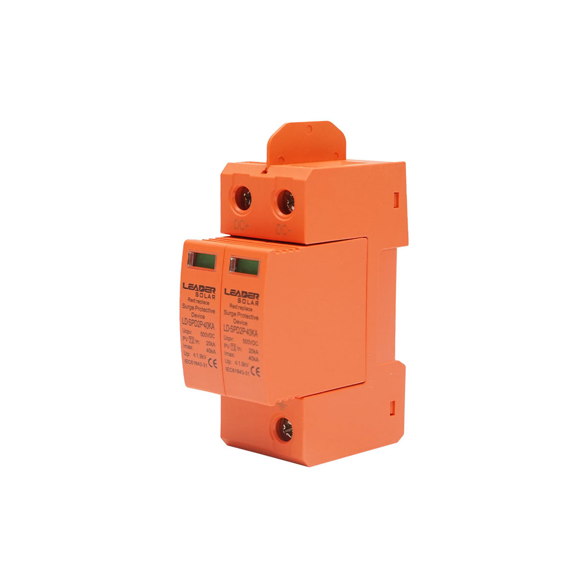 Descarcator la supratensiune cu semnalizare pentru sisteme fotovoltaice LD-SPD-2P-40kA-500VDC Leader - imagine 2