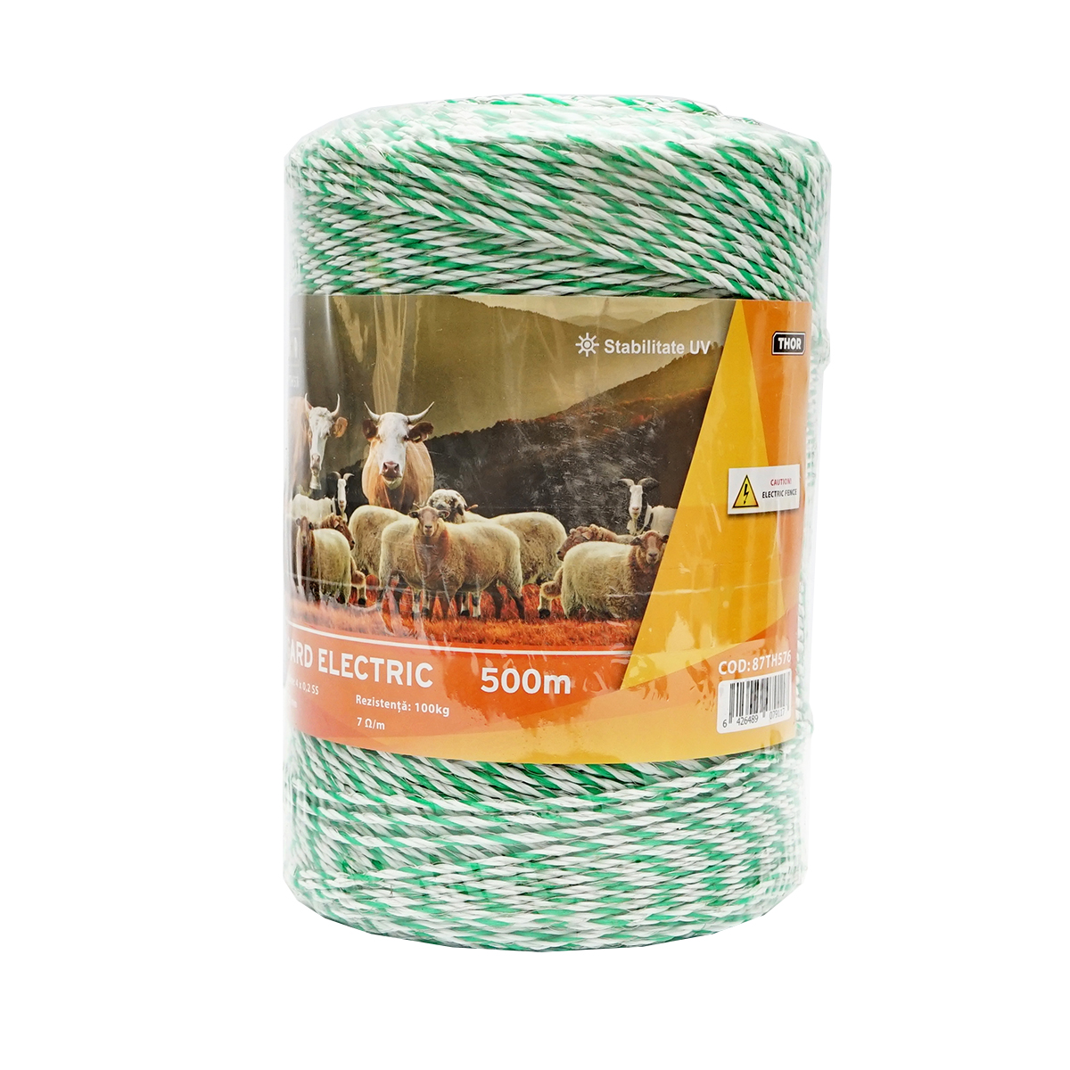 Rola fir alb-verde fi 2.5mm insertie metalica 4x0.2mm SS, rezistenta 7 Ohm/m, 500m gard electric Thor - imagine 3