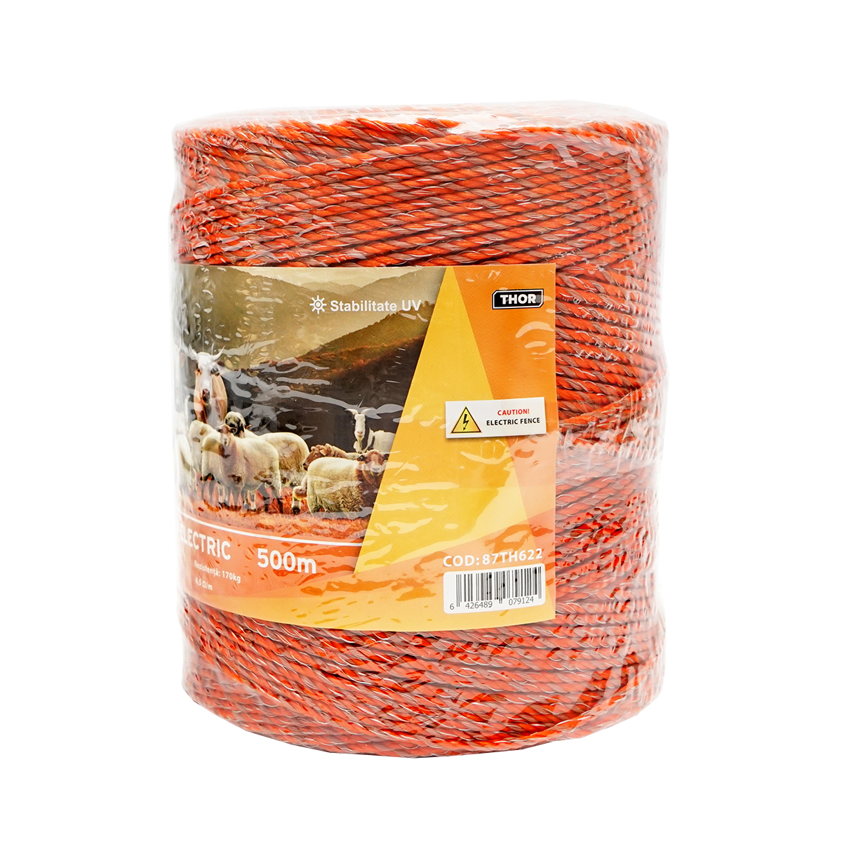 Rola fir portocaliu-maro fi 3mm insertie metalica 5x0.2mm SS, rezistenta 4.5 Ohm/m, 500m gard electric Thor - imagine 3