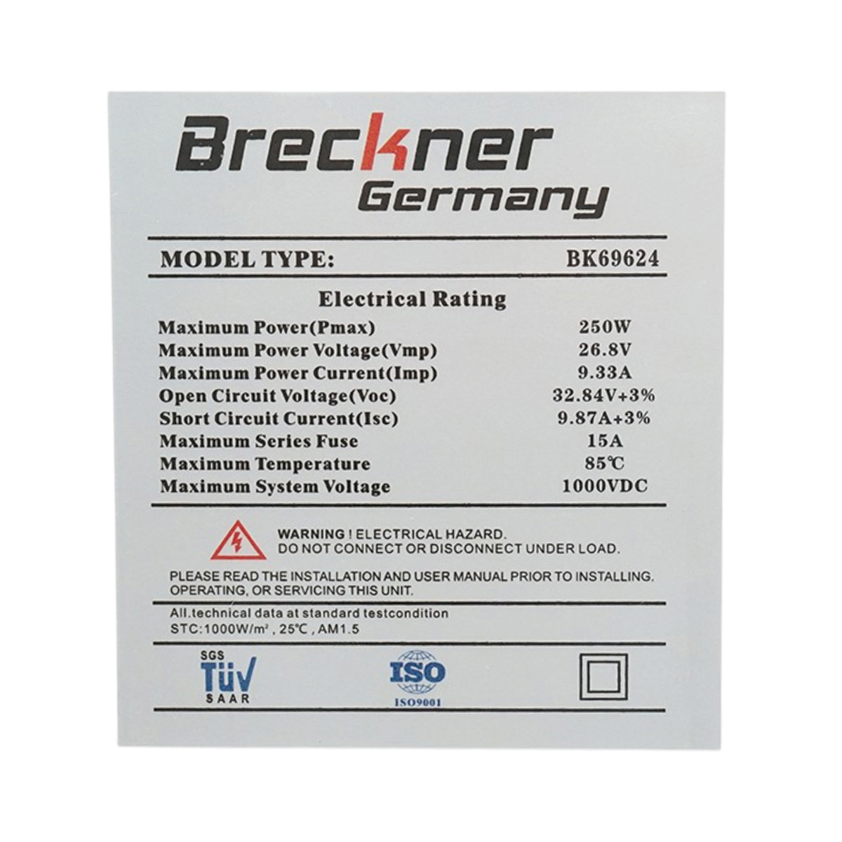 Panou solar 250W mono 1350x880x35mm cu conector MC4 Breckner Germany - imagine 5