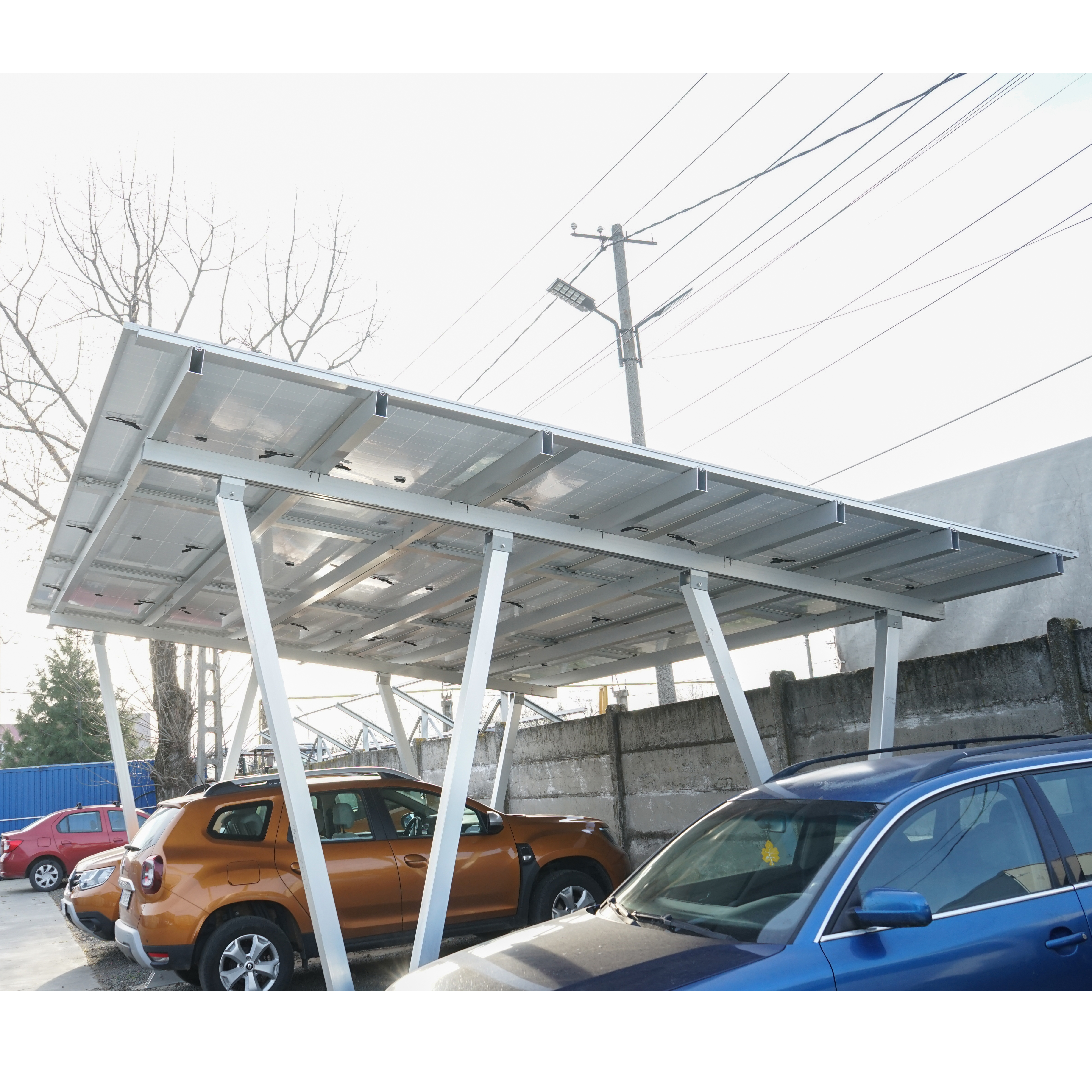 Carport 2 masini din aluminiu cu sistem, structura prinderi panouri solare fotovoltaice 8.25KW - imagine 7