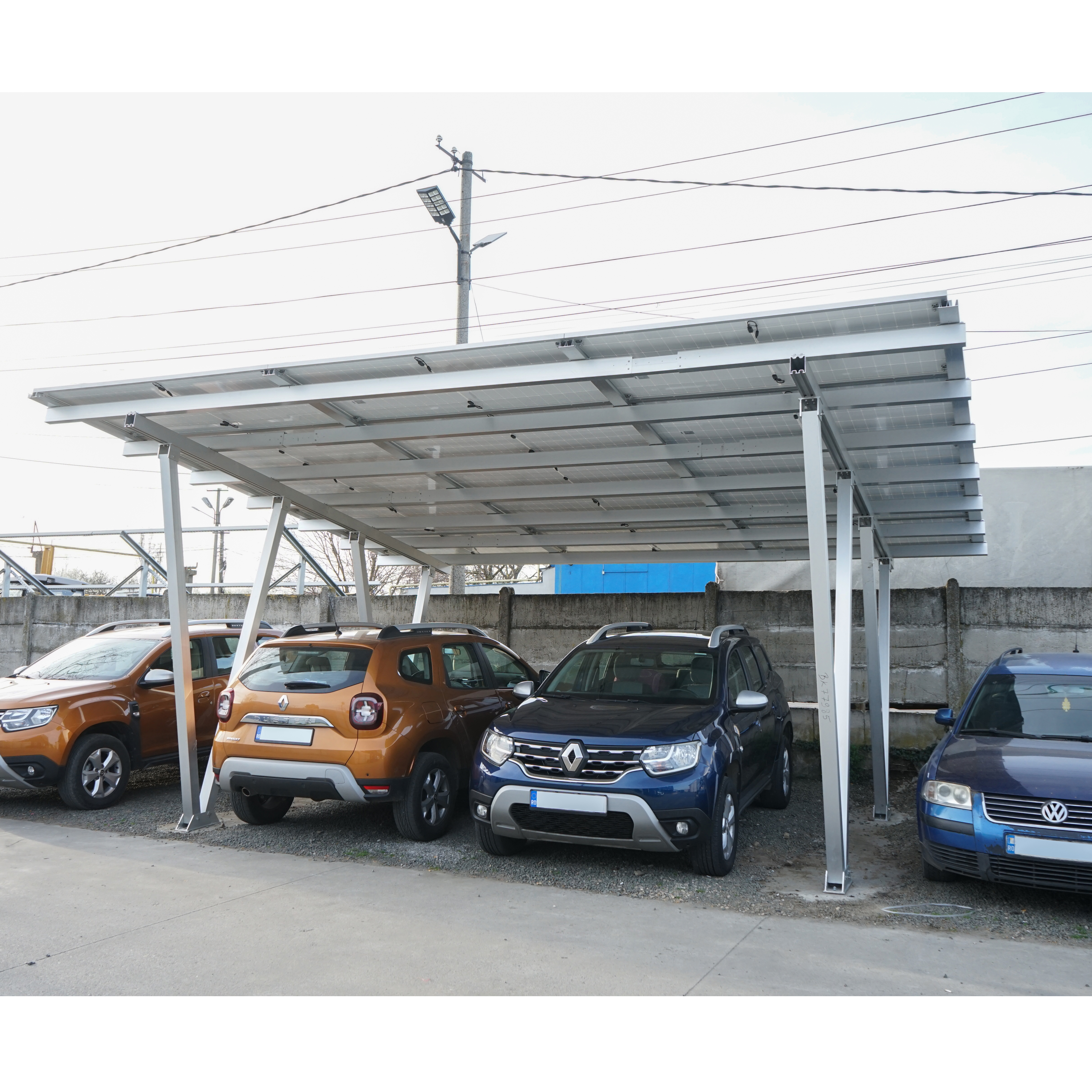 Carport 2 masini din aluminiu cu sistem, structura prinderi panouri solare fotovoltaice 8.25KW - imagine 2
