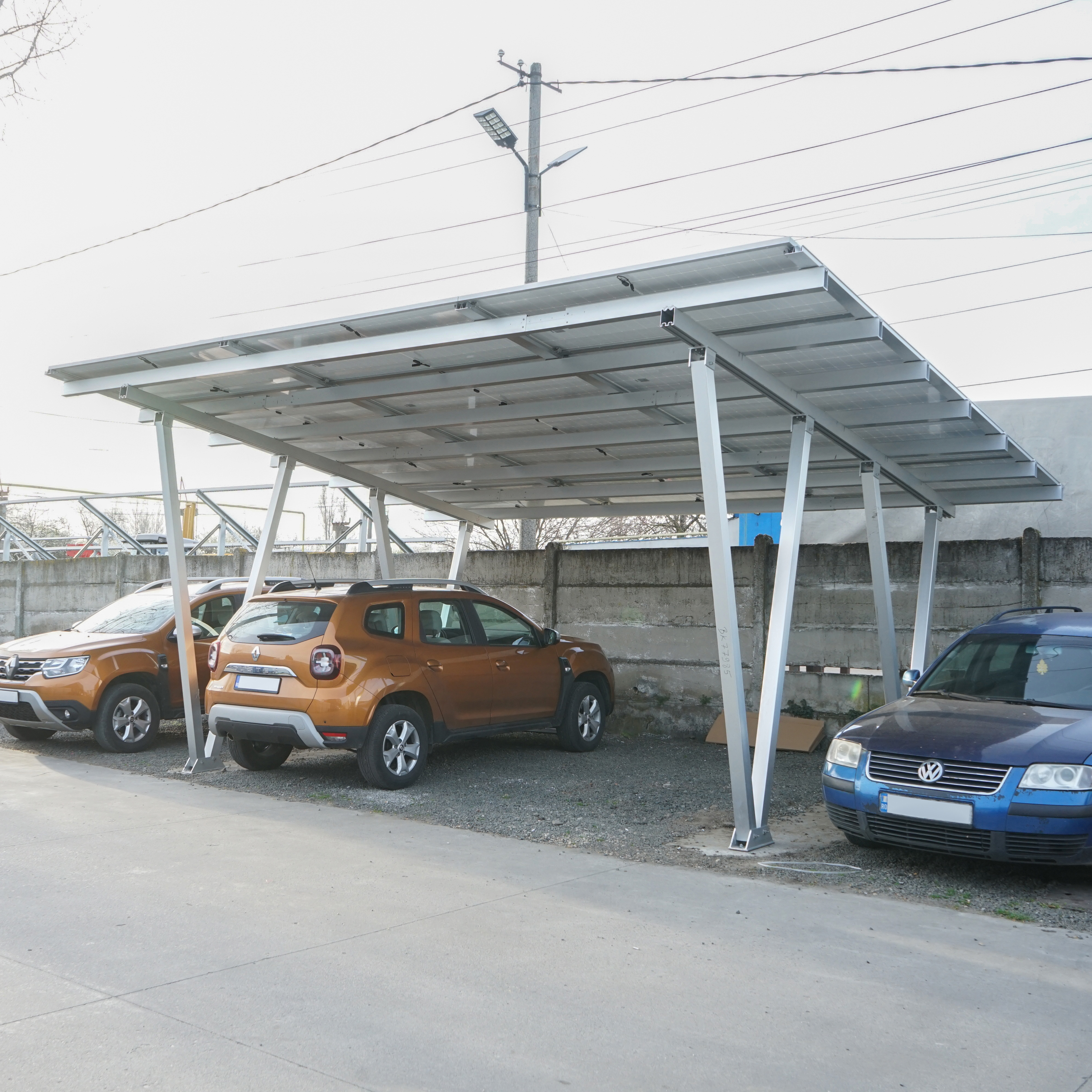 Carport 2 masini din aluminiu cu sistem, structura prinderi panouri solare fotovoltaice 8.25KW - imagine 3