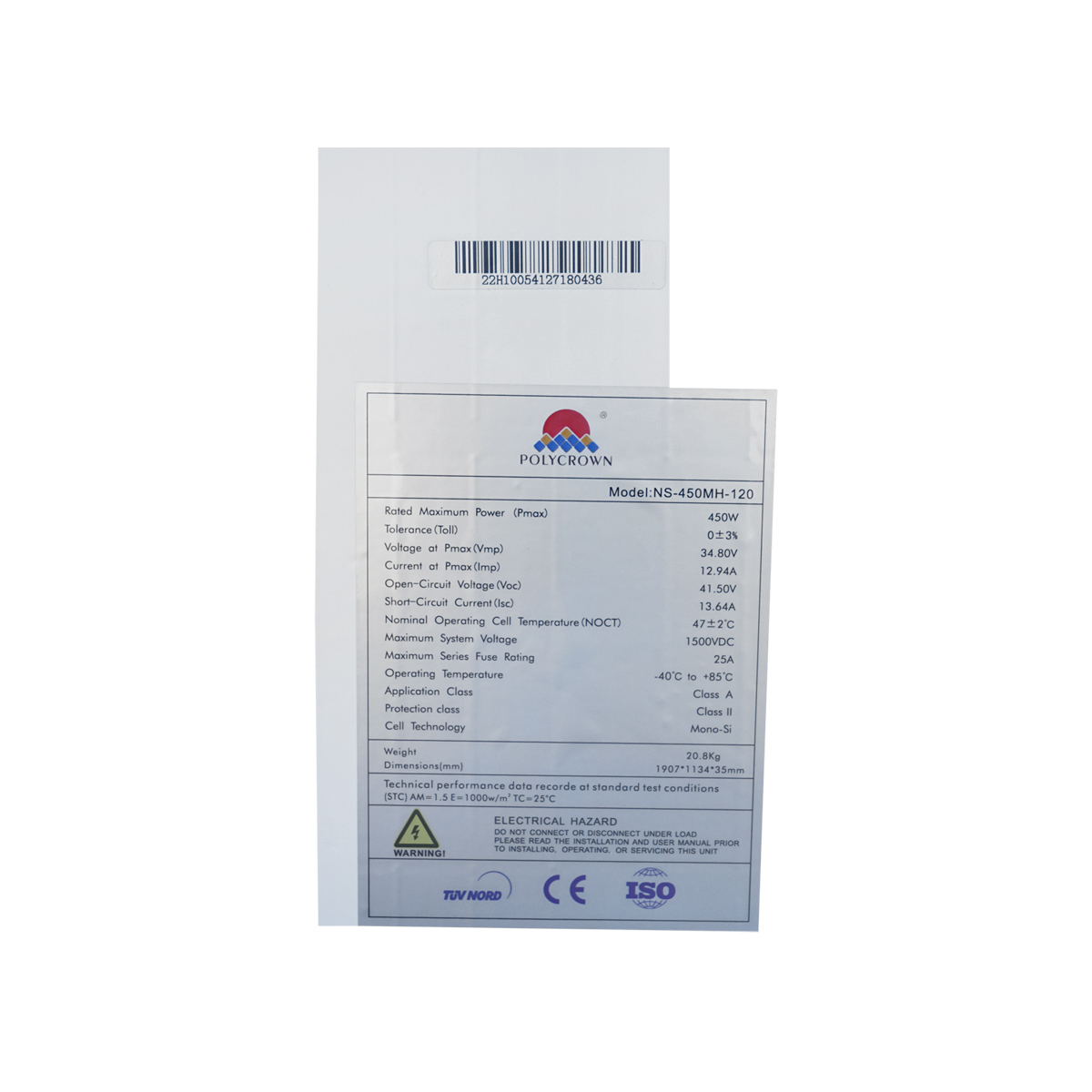 Panou solar Polycrown 450W fotovoltaic, monocristalin 1907x1134x35mm - imagine 3