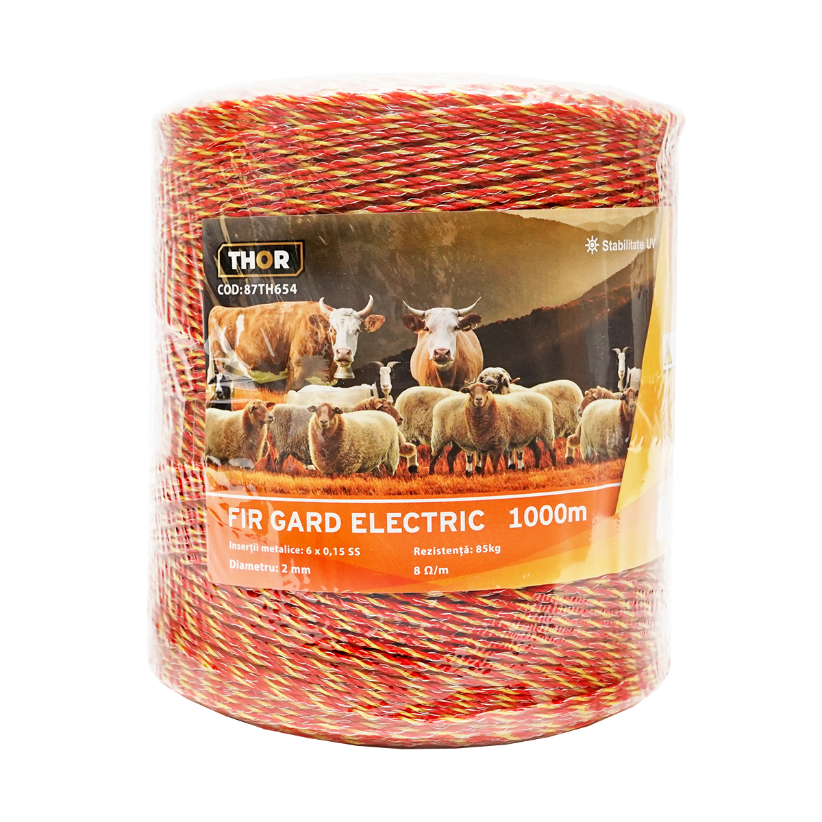 Rola fir galben-rosu fi 2mm insertie metalica 6x0.15mm SS, rezistenta 8 Ohm/m, 1000m gard electric Thor - imagine 2