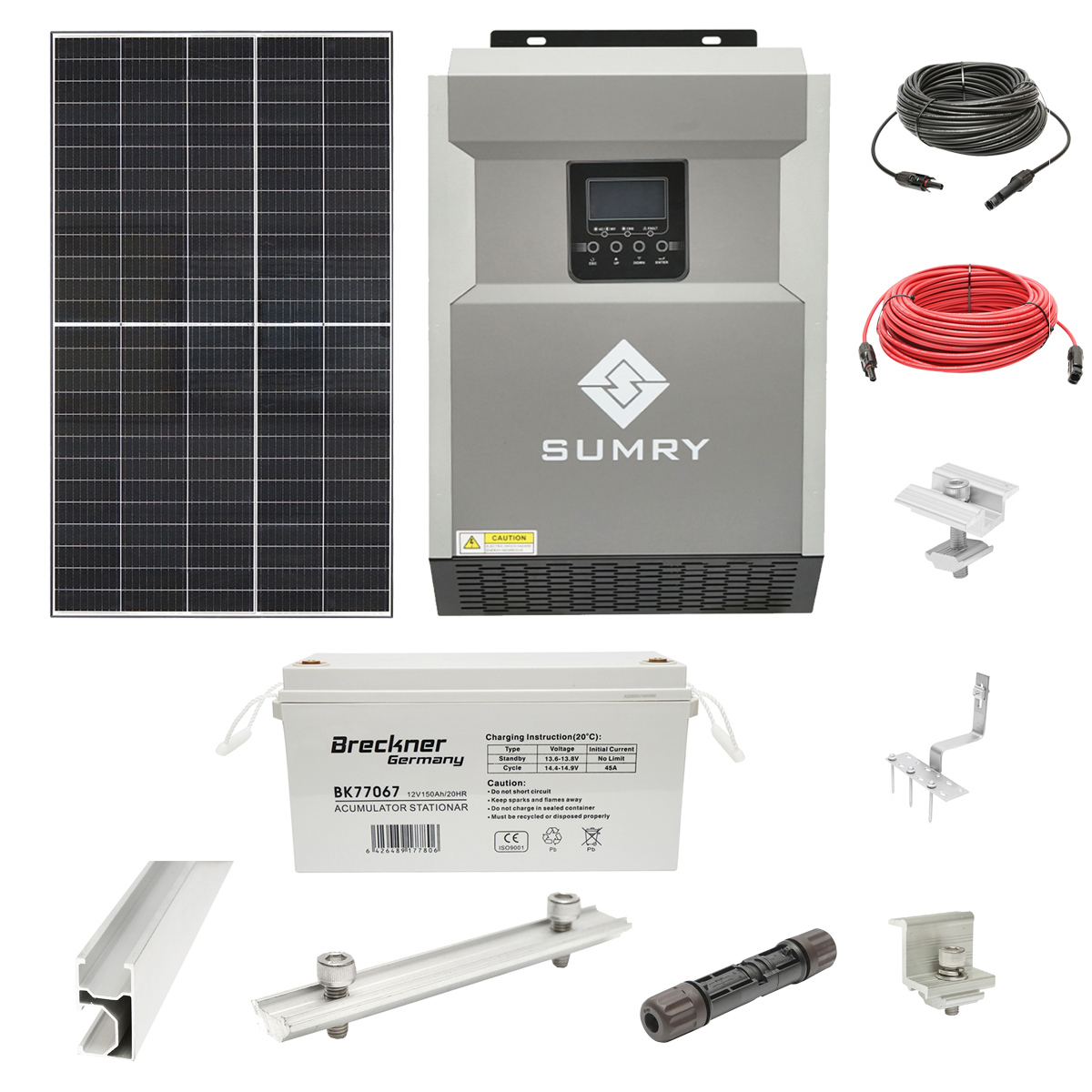 Sistem solar fotovoltaic cu invertor 3.5KW 220V Sumry OFF-GRID, hibrid, panouri Risen 440W si baterii de 150AH Breckner Germany