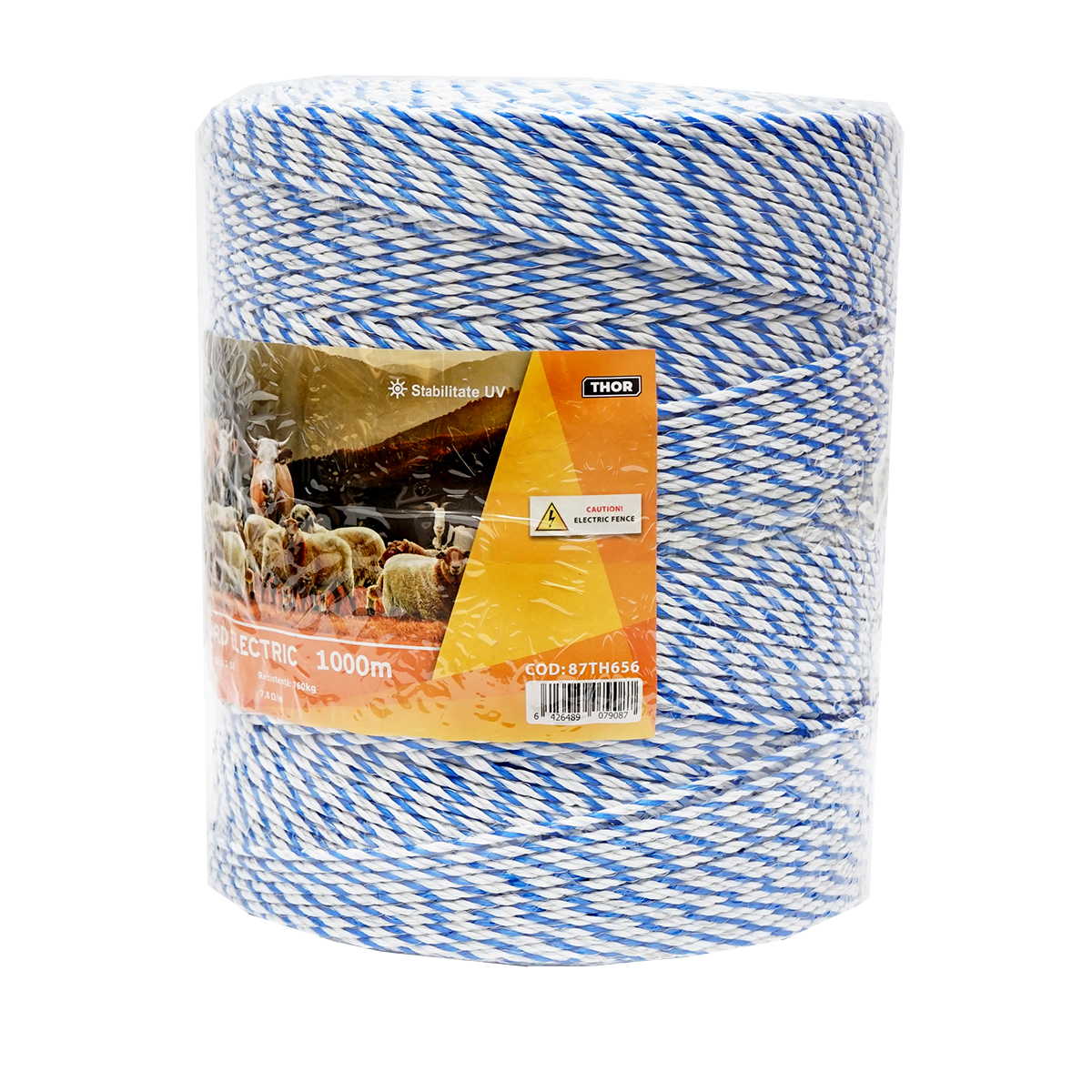 Rola fir alb-albastru fi 3mm insertie metalica 3x0.2mm SS, rezistenta 7.8 Ohm/m, 1000m gard electric Thor - imagine 2