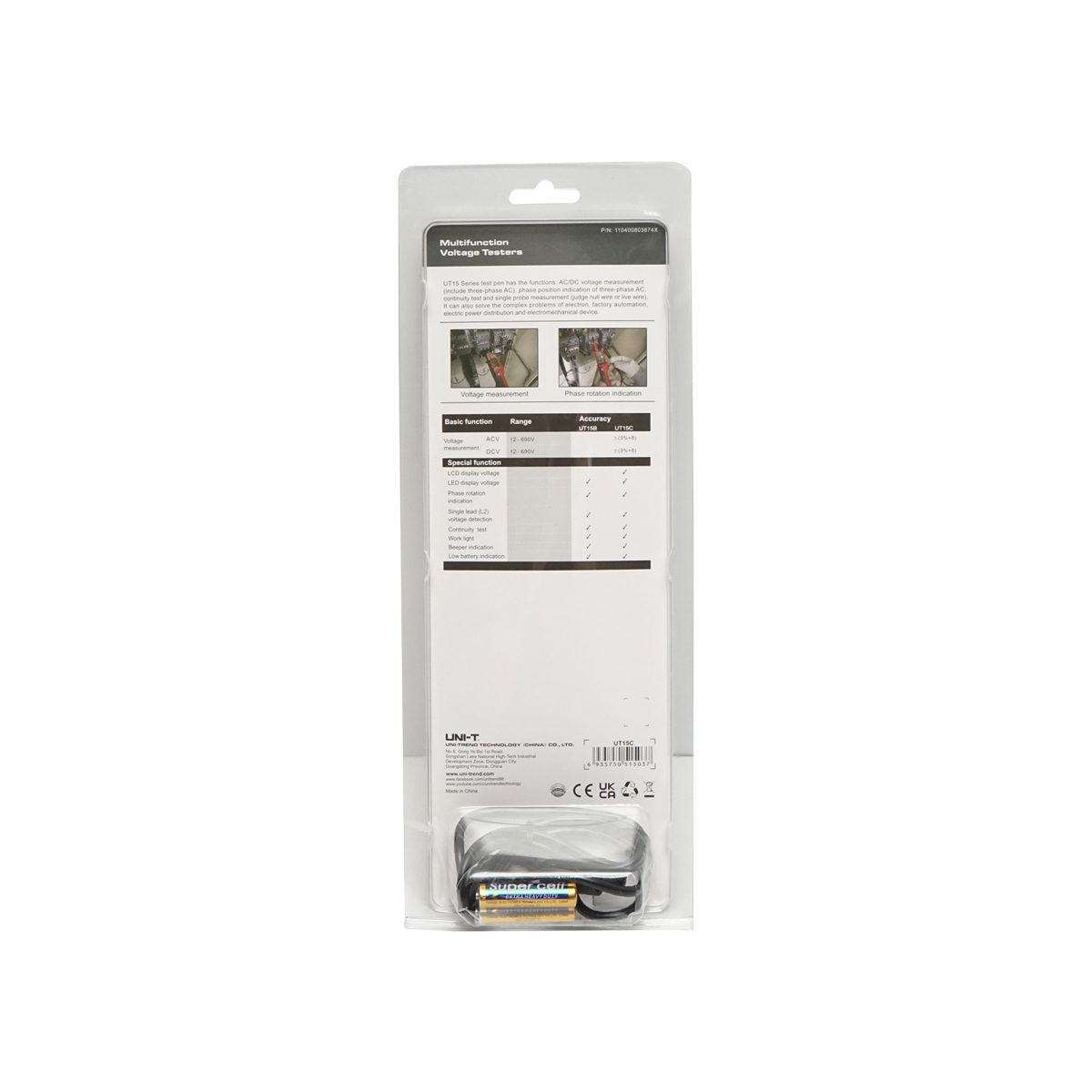 Tester tensiune AC/DC UT15C, 12-690V UNI-T - imagine 3